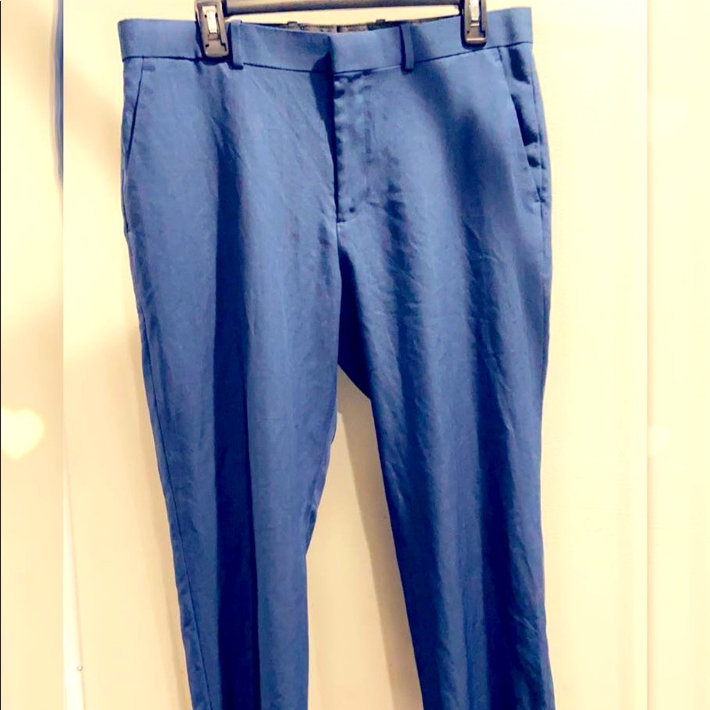 Slim soft BLUE SLACKS linen/cotton